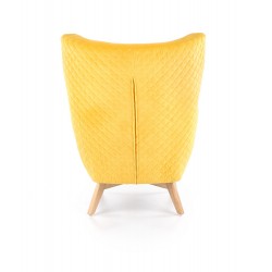 Pikowany fotel wypoczynkowy Canopy żółty z naturalnymi nogami