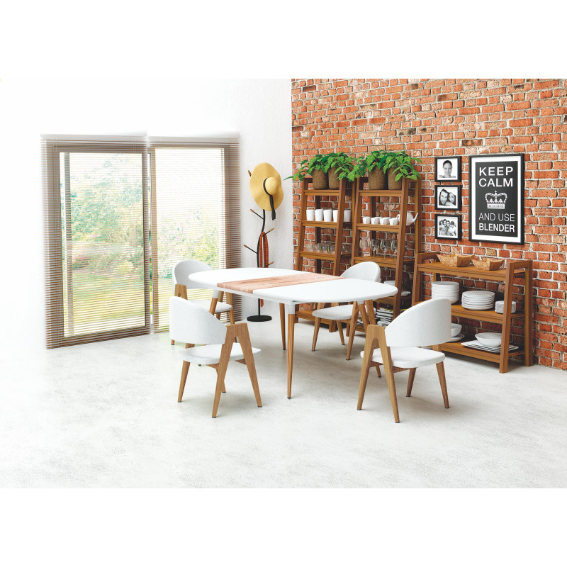 CALIBER stół rozkładany biały / dąb san remo (1p 1szt)