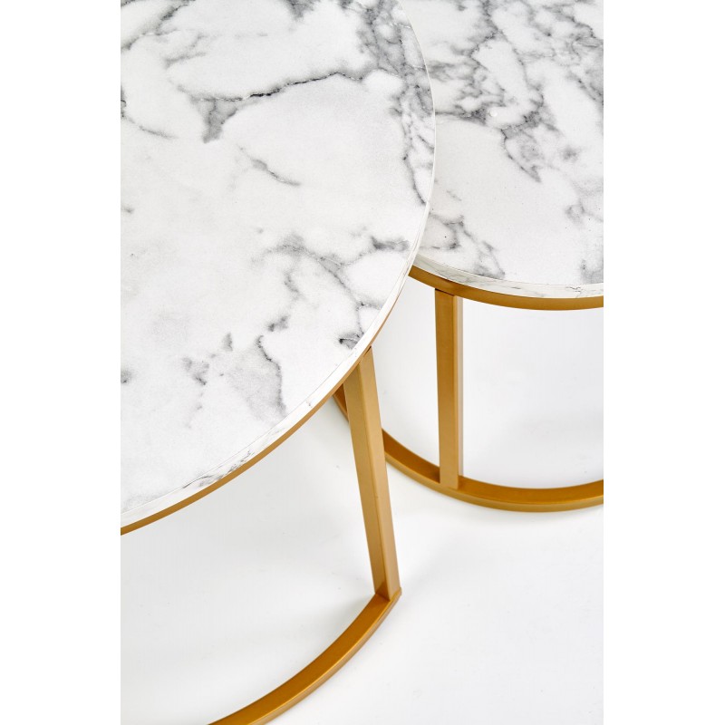 PAOLA zestaw 2 ław, marmur / złoty