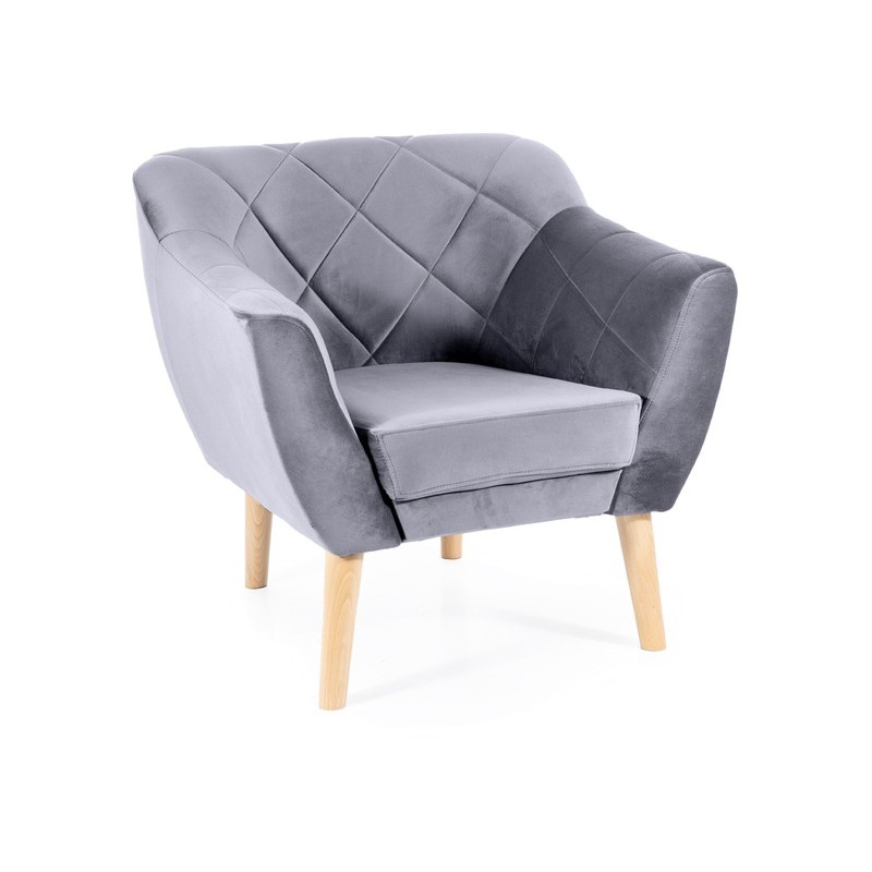 FOTEL KARO 1 VELVET SZARY BLUVEL 14 / BUK