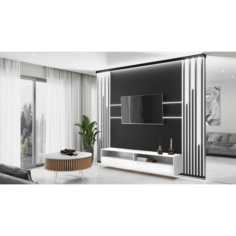 STOLIK KAWOWY RONDA OKRĄGŁA BIEL DĄB LAMELE SALON