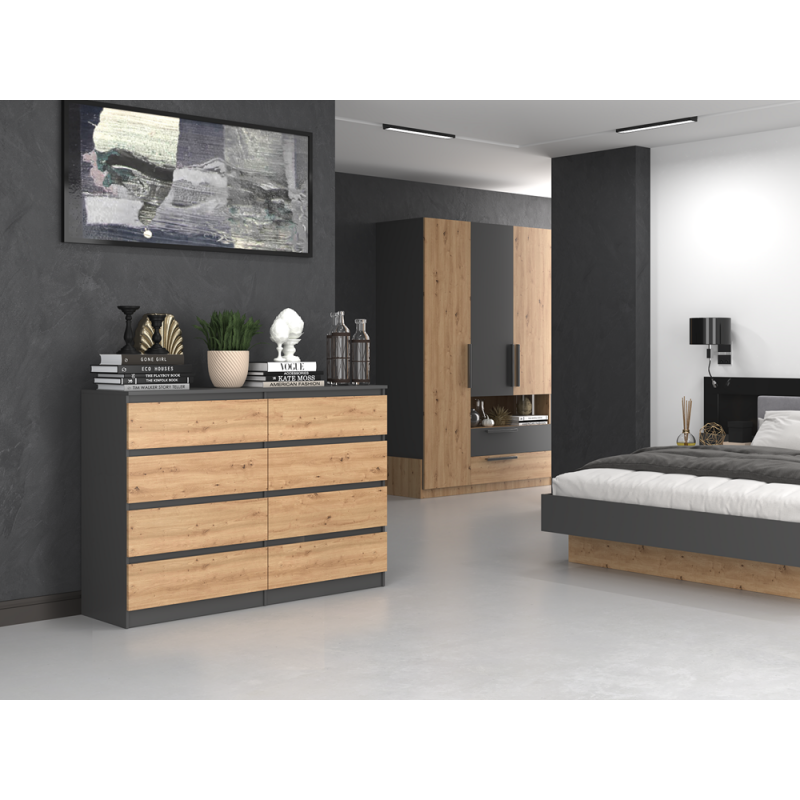 KOMODA MALWA M8 140 - ANTRACYT / DĄB ARTISAN