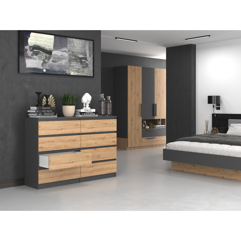 KOMODA MALWA M8 140 - ANTRACYT / DĄB ARTISAN