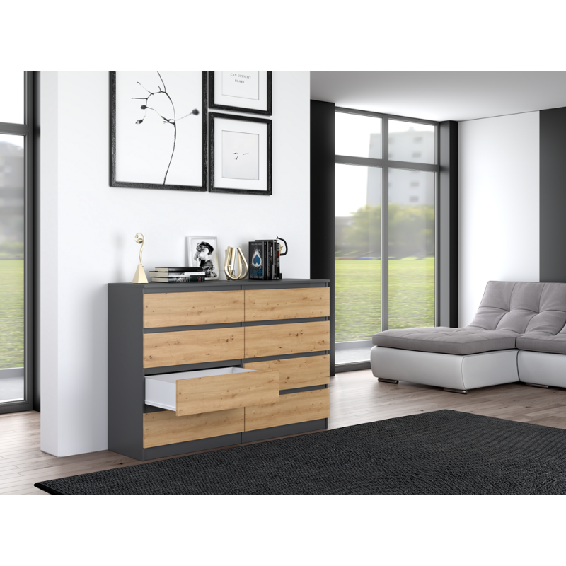 KOMODA MALWA M8 140 - ANTRACYT / DĄB ARTISAN