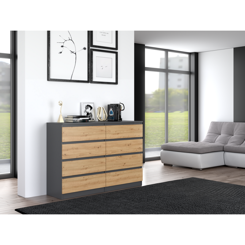 KOMODA MALWA M8 140 - ANTRACYT / DĄB ARTISAN