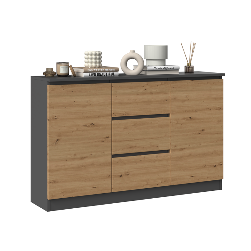 KOMODA 2D3S 120 - ANTRACYT / DĄB ARTISAN