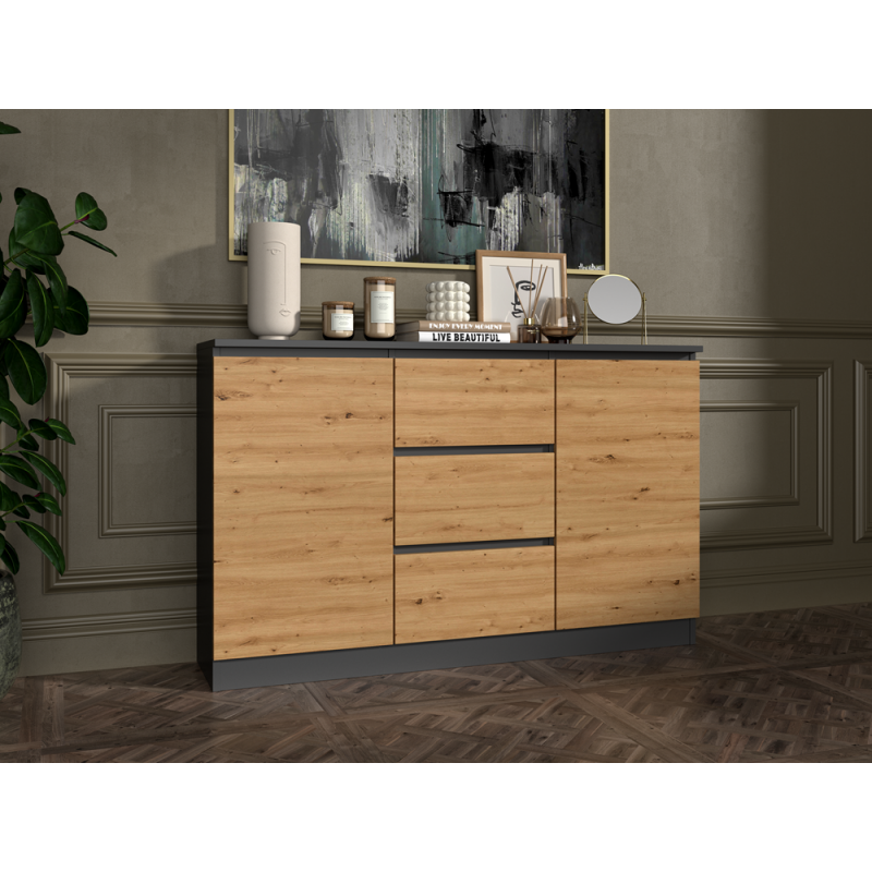 KOMODA 2D3S 120 - ANTRACYT / DĄB ARTISAN
