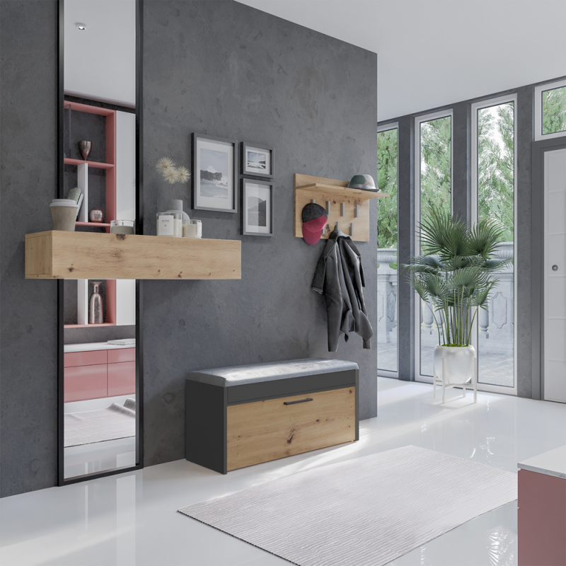 SZAFKA NA BUTY PARMA SIEDZISKO SCHOWEK ANTRACYT / DĄB ARTISAN