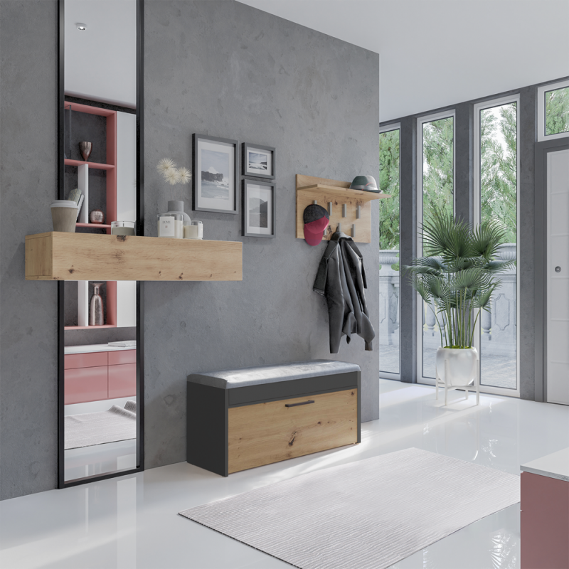 SZAFKA NA BUTY PARMA SIEDZISKO SCHOWEK ANTRACYT / DĄB ARTISAN