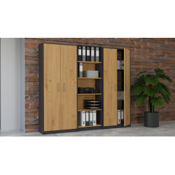 REGAŁ BIUROWY SALON BIURO DRZWI OLIV 2D ANTRACYT / DĄB ARTISAN