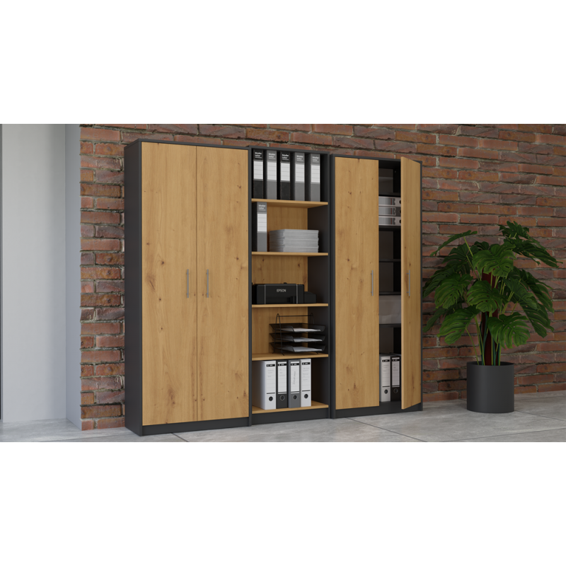 REGAŁ BIUROWY SALON BIURO DRZWI OLIV 2D ANTRACYT / DĄB ARTISAN