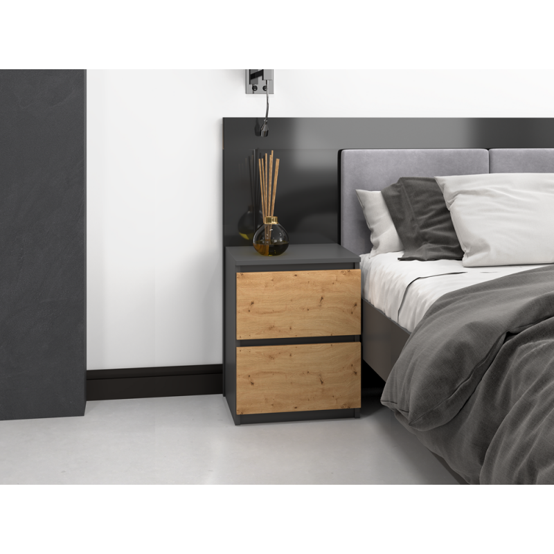 SZAFKA STOLIK NOCNY 2 SZUFLADY W2 ANTRACYT / DĄB ARTISAN