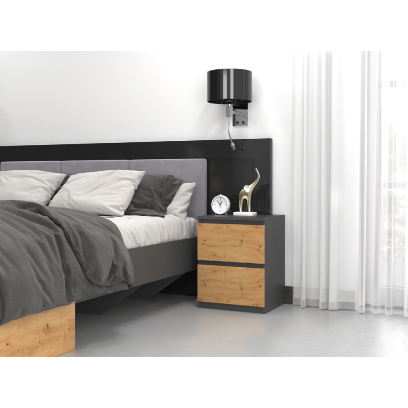 SZAFKA STOLIK NOCNY 2 SZUFLADY W2 ANTRACYT / DĄB ARTISAN