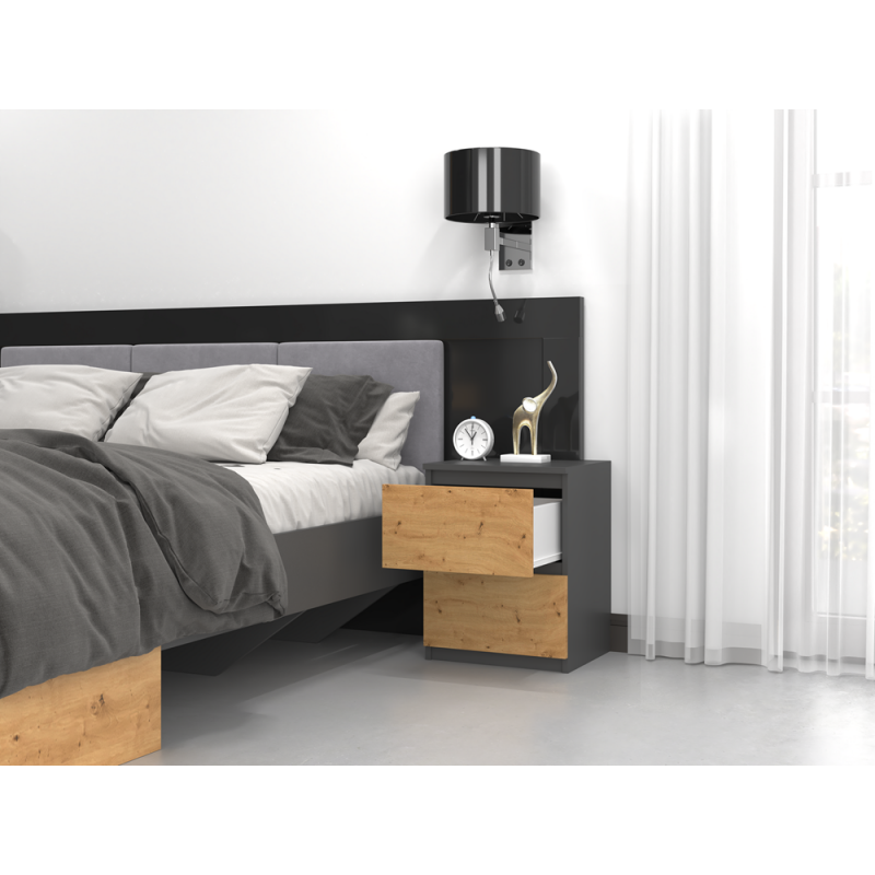 SZAFKA STOLIK NOCNY 2 SZUFLADY W2 ANTRACYT / DĄB ARTISAN