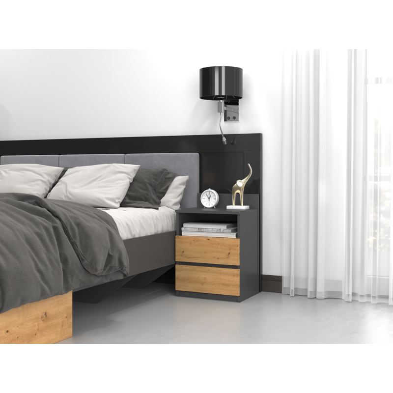 SZAFKA NOCNA MALWA M1 - ANTRACYT / DĄB ARTISAN