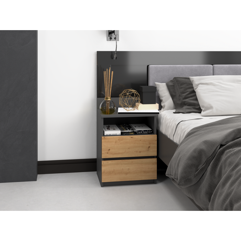 SZAFKA NOCNA MALWA M1 - ANTRACYT / DĄB ARTISAN
