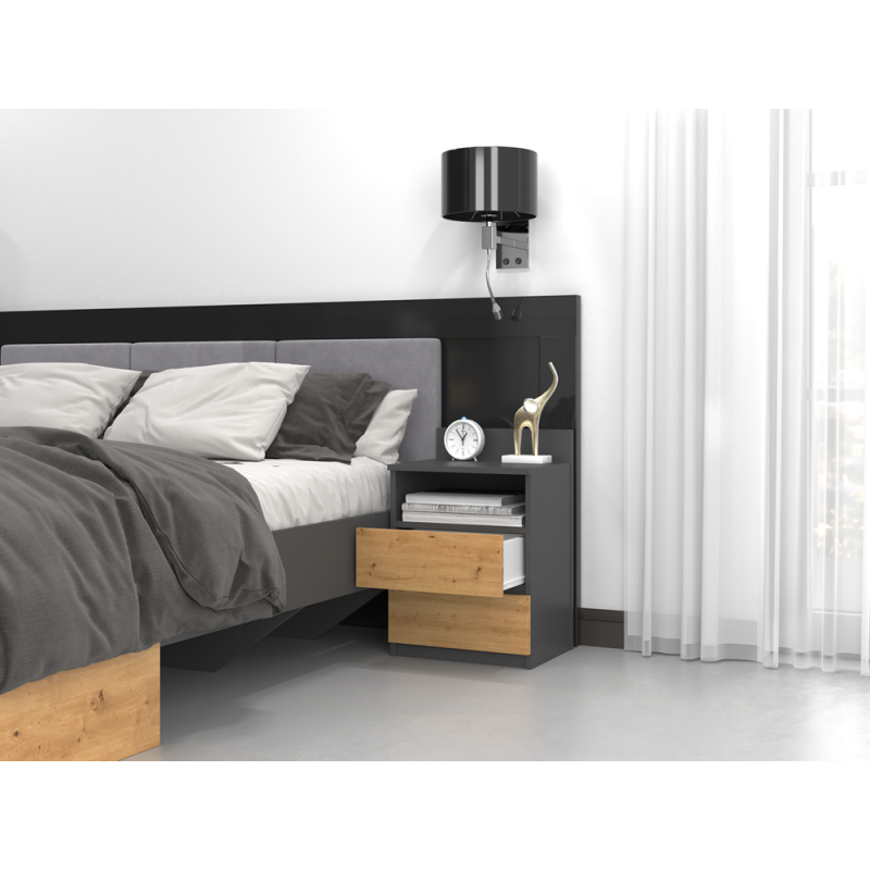 SZAFKA NOCNA MALWA M1 - ANTRACYT / DĄB ARTISAN