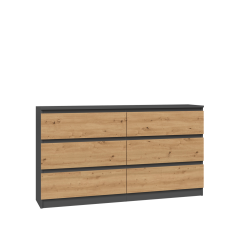 KOMODA MALWA 6 SZUFLAD M6 140 - ANTRACYT / DĄB ARTISAN