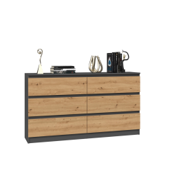 KOMODA MALWA 6 SZUFLAD M6 140 - ANTRACYT / DĄB ARTISAN KOMODA MALWA 6 SZUFLAD M6 140 - ANTRACYT / DĄB ARTISAN