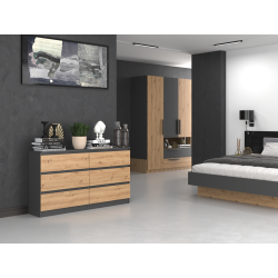 KOMODA MALWA 6 SZUFLAD M6 140 - ANTRACYT / DĄB ARTISAN KOMODA MALWA 6 SZUFLAD M6 140 - ANTRACYT / DĄB ARTISAN