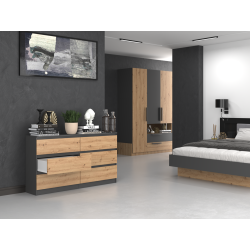 KOMODA MALWA 6 SZUFLAD M6 140 - ANTRACYT / DĄB ARTISAN KOMODA MALWA 6 SZUFLAD M6 140 - ANTRACYT / DĄB ARTISAN