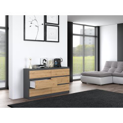 KOMODA MALWA 6 SZUFLAD M6 140 - ANTRACYT / DĄB ARTISAN KOMODA MALWA 6 SZUFLAD M6 140 - ANTRACYT / DĄB ARTISAN