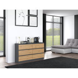 KOMODA MALWA 6 SZUFLAD M6 140 - ANTRACYT / DĄB ARTISAN KOMODA MALWA 6 SZUFLAD M6 140 - ANTRACYT / DĄB ARTISAN