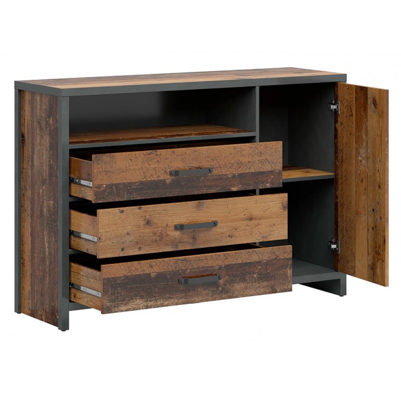 Komoda Weston Black Red White sosna old style/matera