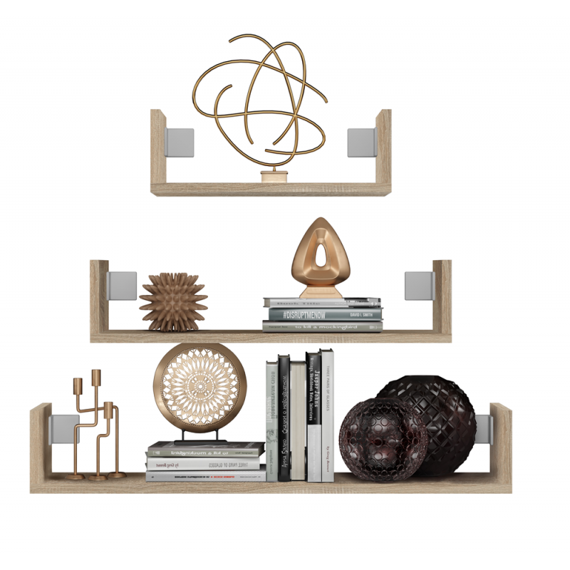 KOMPLET 3 x PÓŁKA WISZĄCA ŚCIENNA MOBI 3P DĄB SONOMA