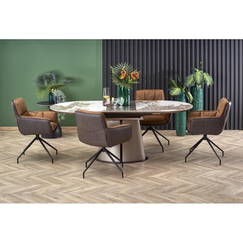 ROBINSON stół rozkładany, beżowy marmur / cappuccino / czarny