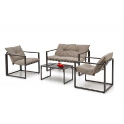 SHARK zestaw ogrodowy ( sofa + fotel 2x + ława ), czarny / cappuccino