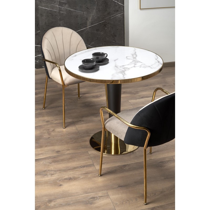 MORATA stół okrągły, biały marmur / czarny / złoty