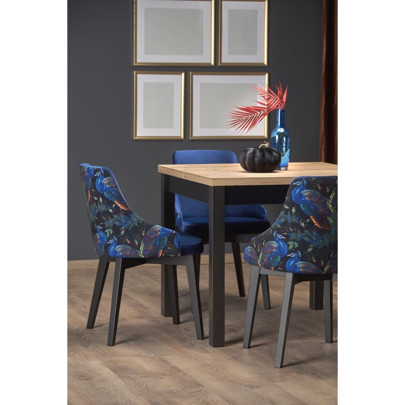 TIAGO KWADRAT stół rozkładany 90-125/90 blat: dąb craft, nogi: czarny