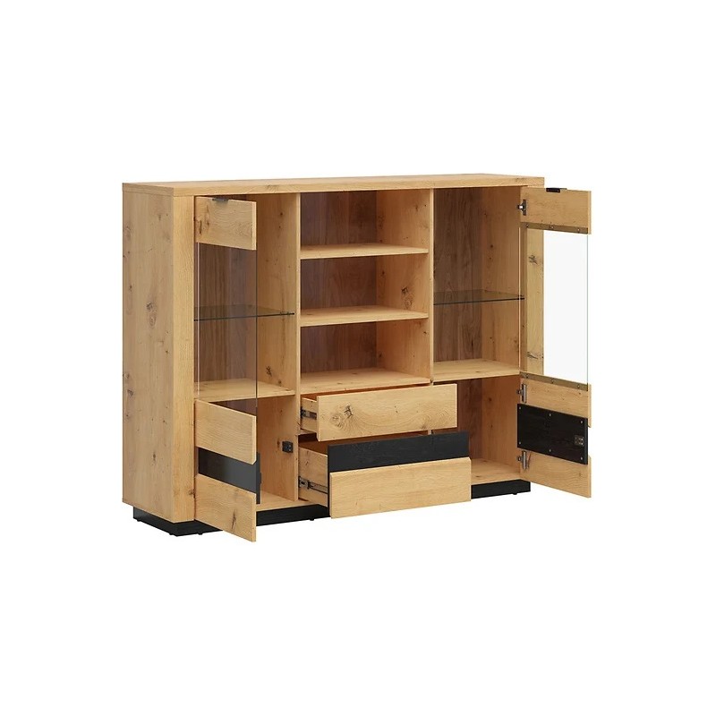 Komoda Ostia Black Red White dąb artisan/dąb czarny