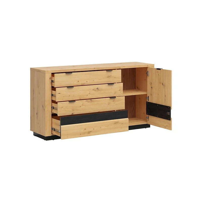 Komoda Ostia Black Red White dąb artisan/dąb czarny