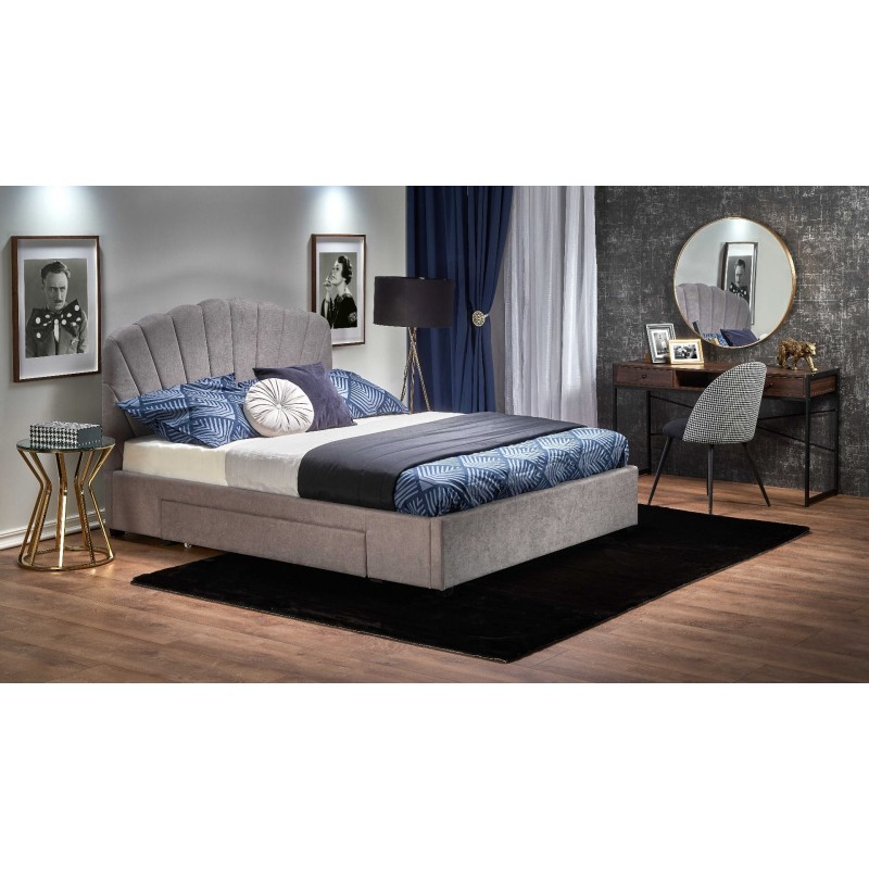 Łóżko tapicerowane GENOVA 160x200 z dekoracyjnym zagłówkiem jasnoszare
