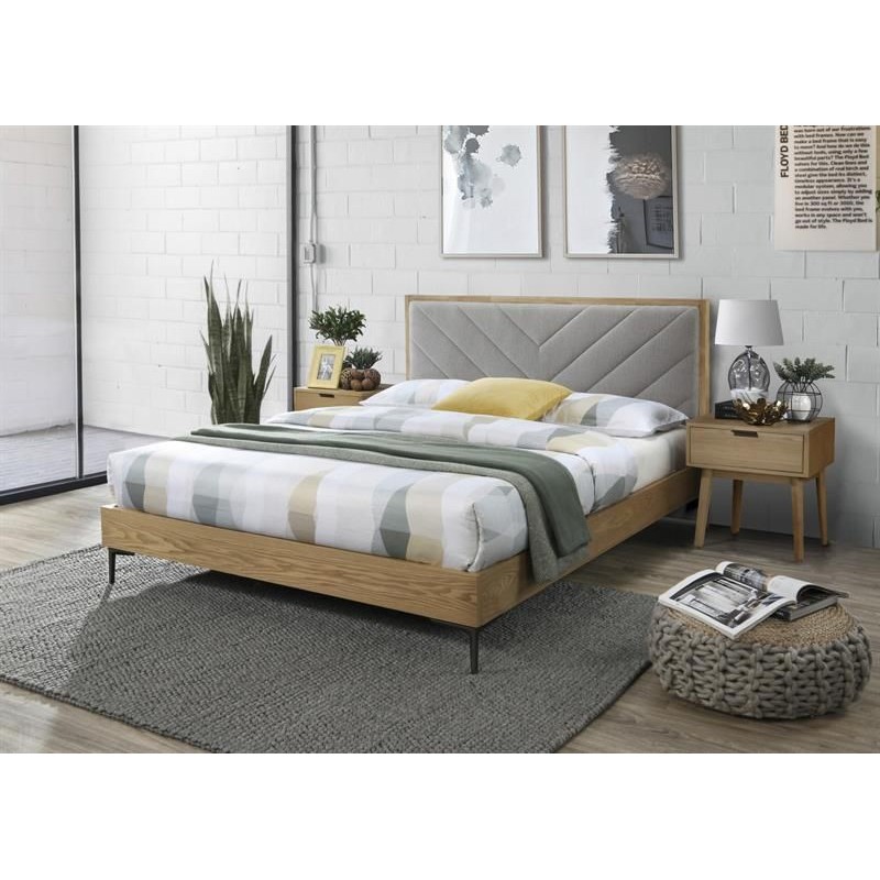 Łóżko drewniane MERANO 160x200 z tapicerowanym szarym zagłówkiem
