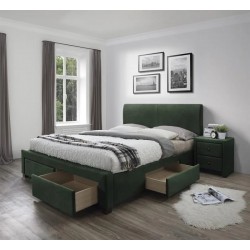 Łóżko tapicerowane 160x200 MATERA z szufladami w kolorze ciemnym zielonym.