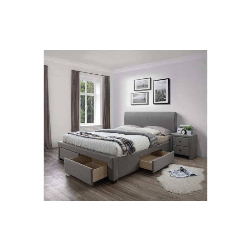 Łóżko tapicerowane 180x200 MATERA z szufladami szare
