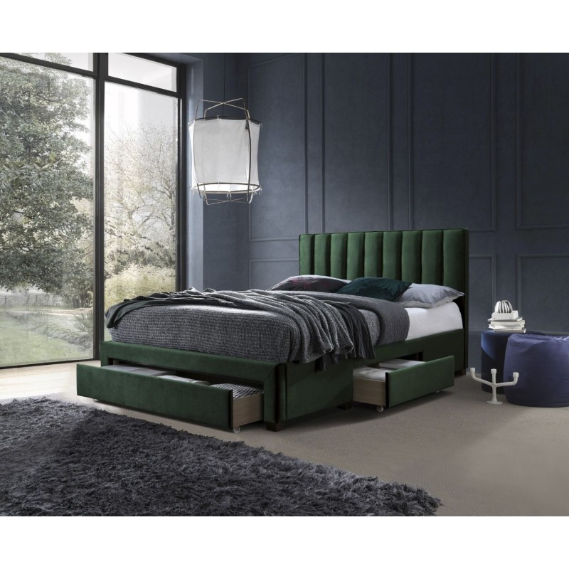 Łóżko eleganckie tapicerowane IMPERIA 160x200 z szufladami ciemna zieleń