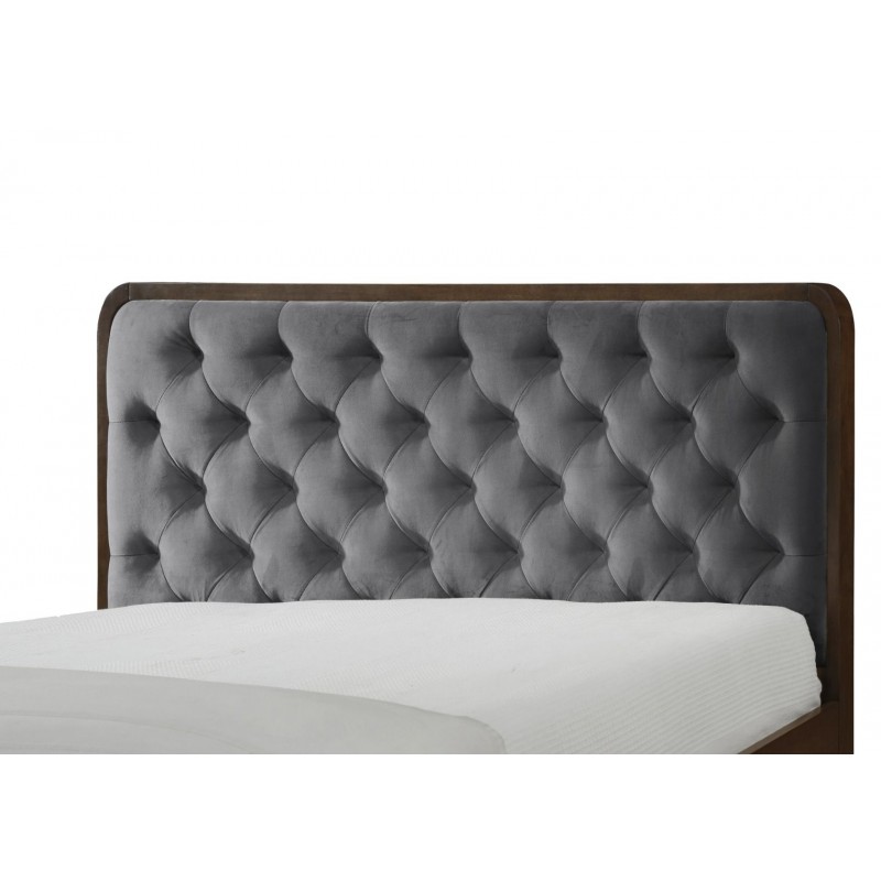 Łóżko CREMA 160x200 z pikowanym zagłówkiem na drewnianych nóżkach szare/orzech