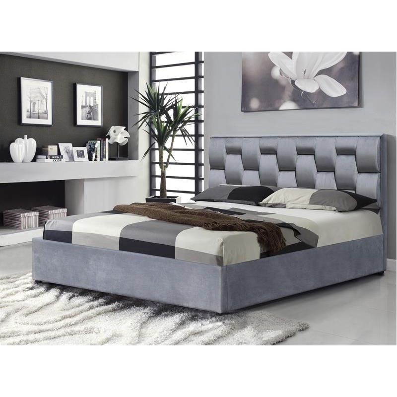 Łóżko ALBA 160x200 z dekoracyjnym zagłówkiem i pojemnikiem szare