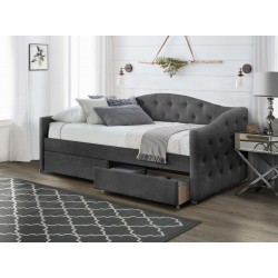 Łóżko welurowe tapicerowane ARGENTA 90x200 z szufladami szare