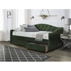 Łóżko welurowe tapicerowane ARGENTA 90x200 z szufladami ciemna zieleń