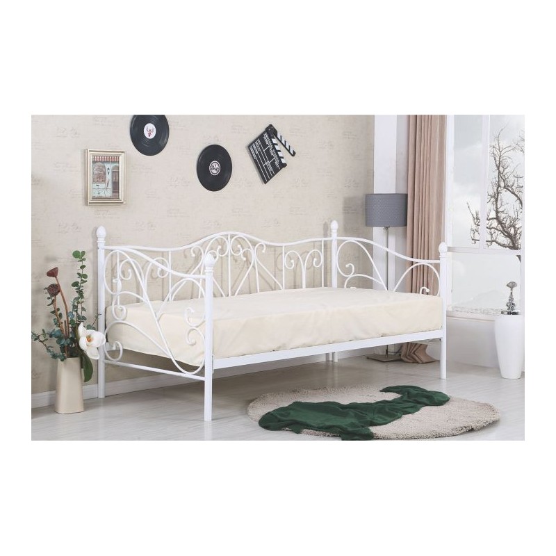 Łóżko SORA 90x200 z metalowymi akcentami białe