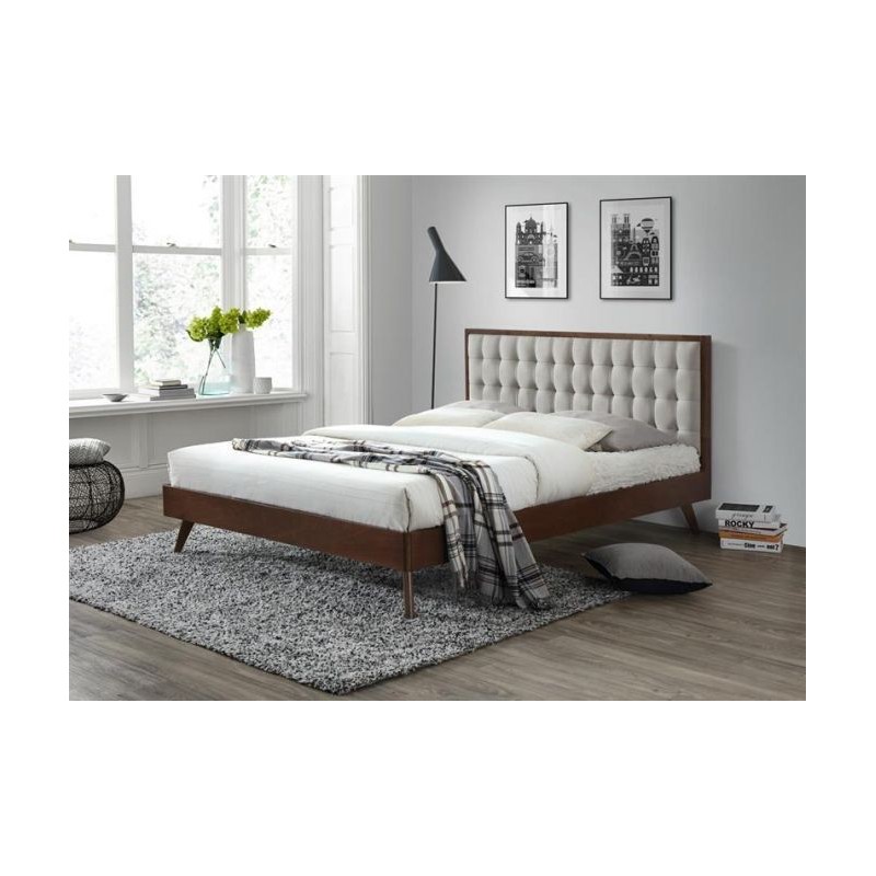 Łóżko klasyczne RAWENNA 160x200 beżowe/orzech