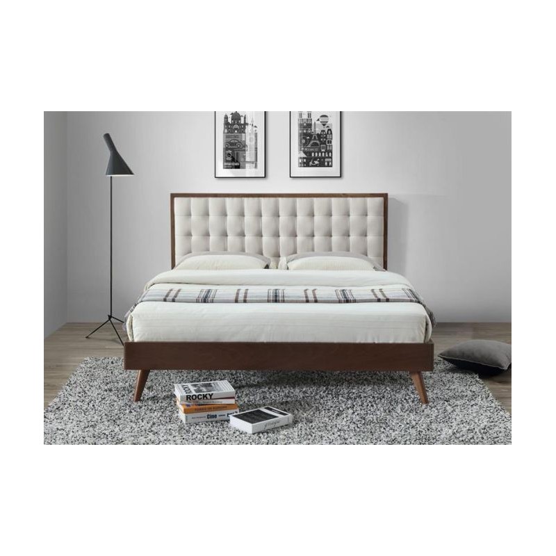 Łóżko klasyczne RAWENNA 160x200 beżowe/orzech