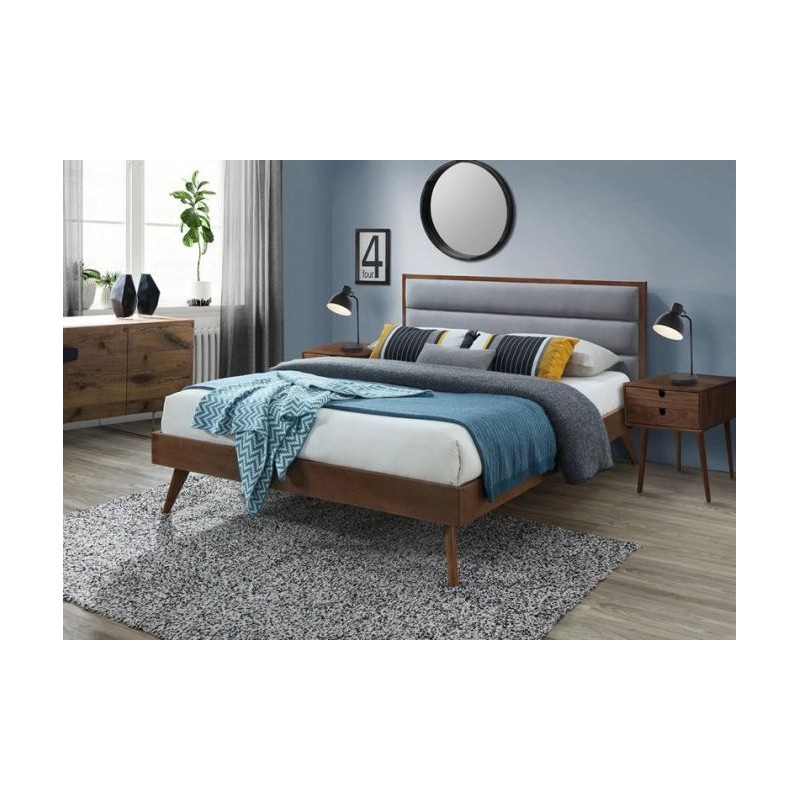 Łóżko OTRANTO 160x200 z tapicerowanym zagłówkiem orzech/szare