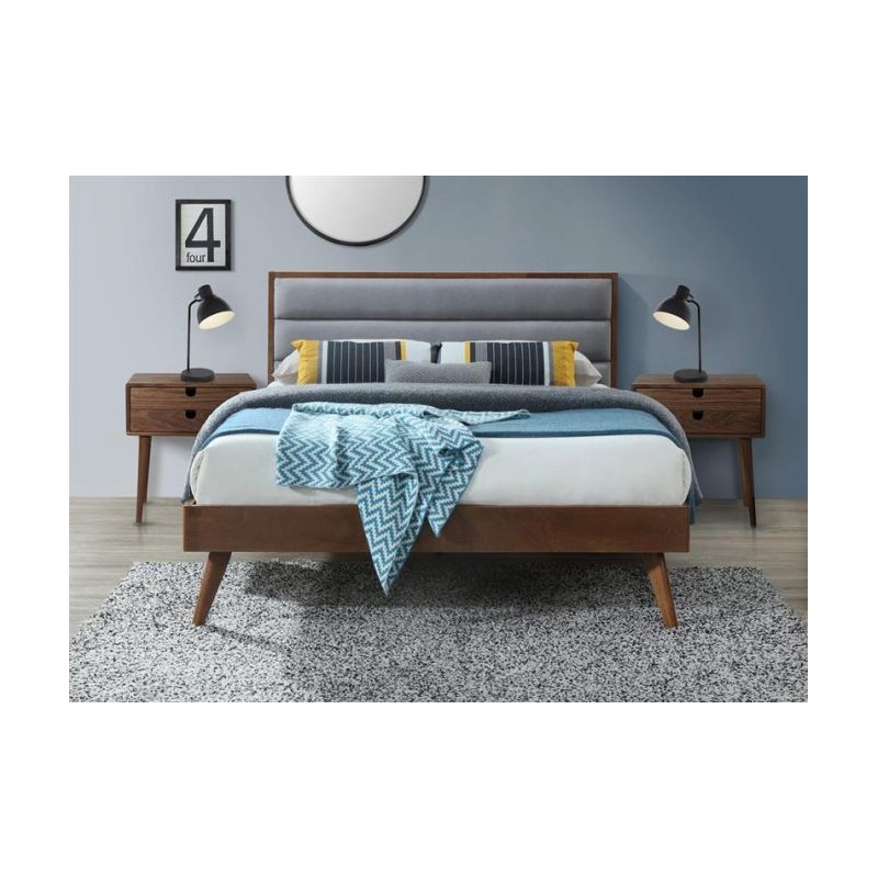 Łóżko OTRANTO 160x200 z tapicerowanym zagłówkiem orzech/szare