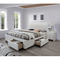 Łóżko tapicerowane 160x200 MARSALA z szufladami białe ekoskóra